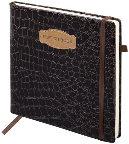 Скетчбук, слоновая кость 140 г/м2, 200х200 мм, 80 л., КОЖЗАМ, резинка, BRAUBERG ART CLASSIC, CROCO, коричневый, 116473