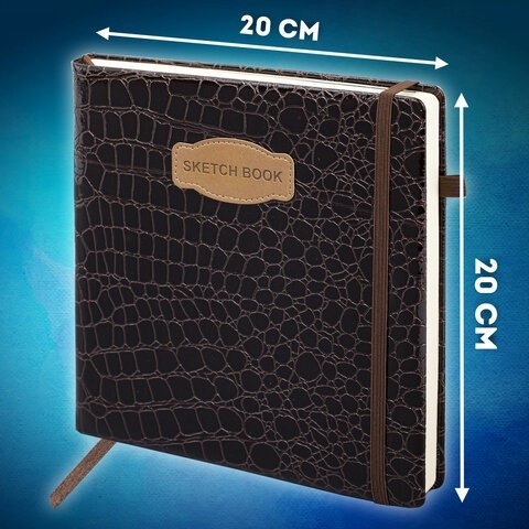 Скетчбук, слоновая кость 140 г/м2, 200х200 мм, 80 л., КОЖЗАМ, резинка, BRAUBERG ART CLASSIC, CROCO, коричневый, 116473