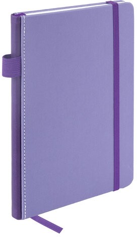 Блокнот А5 135x212мм BRAUBERG "Soft touch" под кожу, резинка, держатель, 80л клетка, сиреневый, 117150