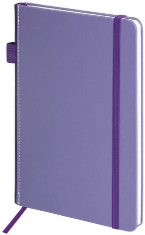 Блокнот А5 135x212мм BRAUBERG "Soft touch" под кожу, резинка, держатель, 80л клетка, сиреневый, 117150