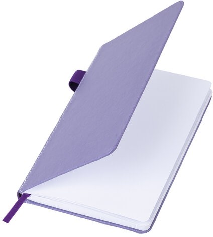 Блокнот А5 135x212мм BRAUBERG "Soft touch" под кожу, резинка, держатель, 80л клетка, сиреневый, 117150