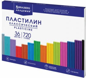 Пластилин классический BRAUBERG &quot;АКАДЕМИЯ ХИТ&quot;, 36 цветов, 720 г, стек, ВЫСШЕЕ КАЧЕСТВО, 106425