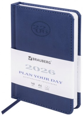 Ежедневник датированный 2026, МАЛЫЙ ФОРМАТ 100х150 мм, А6, BRAUBERG &quot;Favorite&quot;, под кожу, синий, 117250