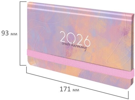 Еженедельник датированный 2026 с резинкой 171х93 мм, BRAUBERG, твердый, УФ-ЛАК, 64 л., "Пастель", 117355