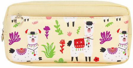 Пенал-косметичка ЮНЛАНДИЯ, 2 отделения, мягкий, "Ламы", бежевый, 20х6х9 см, 228981