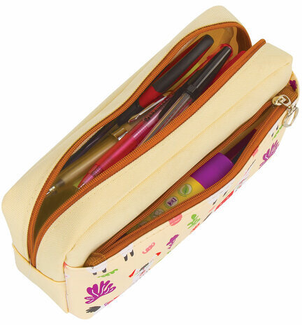 Пенал-косметичка ЮНЛАНДИЯ, 2 отделения, мягкий, "Ламы", бежевый, 20х6х9 см, 228981