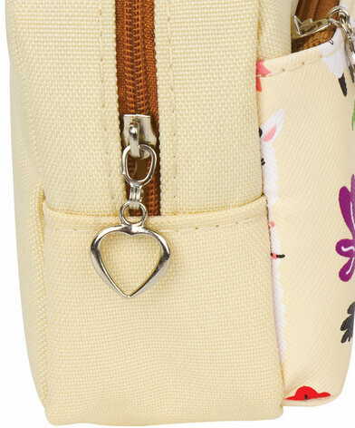 Пенал-косметичка ЮНЛАНДИЯ, 2 отделения, мягкий, "Ламы", бежевый, 20х6х9 см, 228981