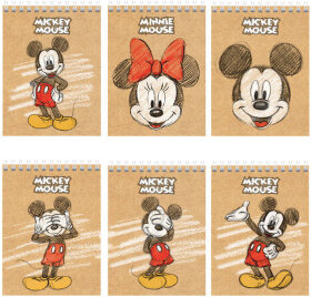 Блокнот МАЛЫЙ ФОРМАТ (110х145 мм) А6, 40 л., гребень, обложка картон, клетка, HATBER, &quot;Микки Маус&quot;, 40Б6В1гр