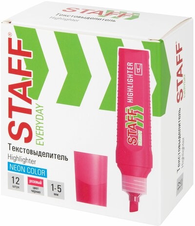 Текстовыделитель STAFF "EVERYDAY HL-707", РОЗОВЫЙ, линия 1-5 мм, скошенный наконечник, 152544