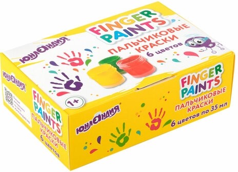 Краски пальчиковые для малышей от 1 года, классические цвета, 6 по 35 мл, ЮНЛАНДИЯ, 192567