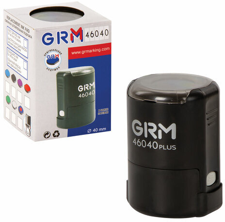 Оснастка для печатей, оттиск D=40 мм, синий, GRM 46040, корпус черный, крышка, подушка, 120900004