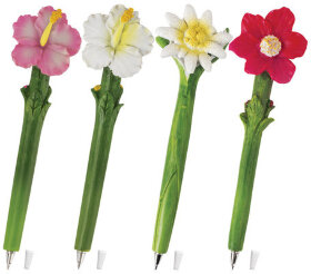 Ручка фигурная &quot;ЦВЕТОЧКИ&quot;, СИНЯЯ, 4 дизайна ассорти, линия письма 0,5 мм, дисплей, BRAUBERG, 142775