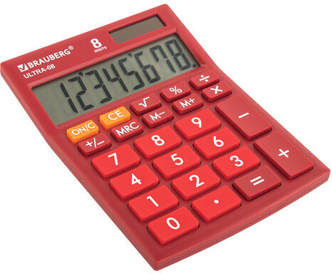 Калькулятор настольный BRAUBERG ULTRA-08-WR, КОМПАКТНЫЙ (154x115 мм), 8 разрядов, двойное питание, БОРДОВЫЙ, 250510