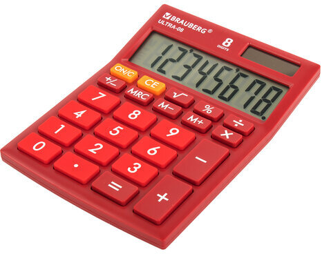 Калькулятор настольный BRAUBERG ULTRA-08-WR, КОМПАКТНЫЙ (154x115 мм), 8 разрядов, двойное питание, БОРДОВЫЙ, 250510