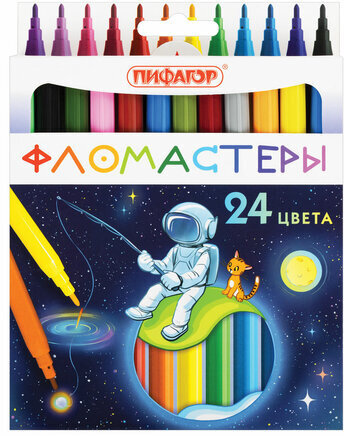 Фломастеры ПИФАГОР "Космическая одиссея", 24 цвета, вентилируемый колпачок, 152446