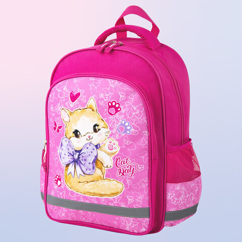 Рюкзак ПИФАГОР SCHOOL для начальной школы, "Cat day", 38x28х14 см, 270656