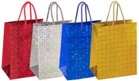 Пакет подарочный 17,8x9,8x22,9 см, ЗОЛОТАЯ СКАЗКА голография, ассорти 4 цвета, 606606