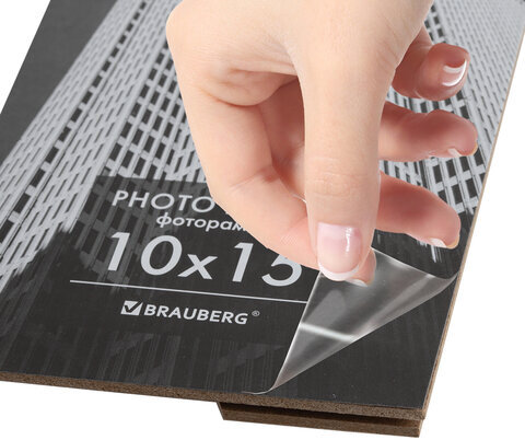 Рамка 10х15 см небьющаяся, багет 14 мм, пластик, BRAUBERG "Original", черная, 391227