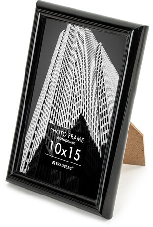 Рамка 10х15 см небьющаяся, багет 14 мм, пластик, BRAUBERG "Original", черная, 391227