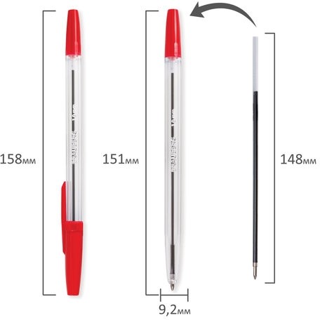 Ручка шариковая BRAUBERG "Line", КРАСНАЯ, корпус прозрачный, узел 1 мм, линия письма 0,5 мм, 141341