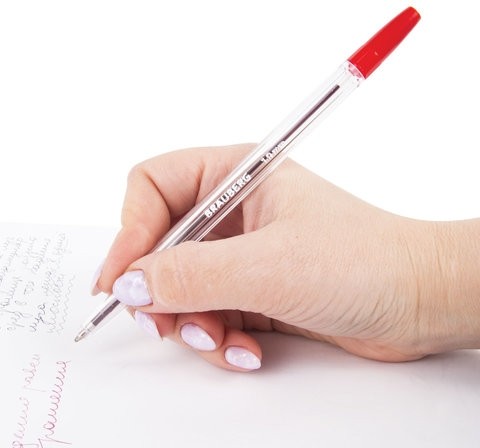 Ручка шариковая BRAUBERG "Line", КРАСНАЯ, корпус прозрачный, узел 1 мм, линия письма 0,5 мм, 141341