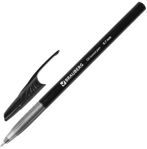 Ручка шариковая масляная BRAUBERG "Oil Base", ЧЕРНАЯ, корпус черный, узел 0,7 мм, линия письма 0,35 мм, 141635