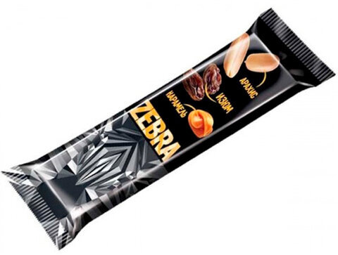 Батончик вафельный глазированный ZEBRA с изюмом и арахисом в мягкой карамели, 40 г, в шоубоксе, ЯВ252