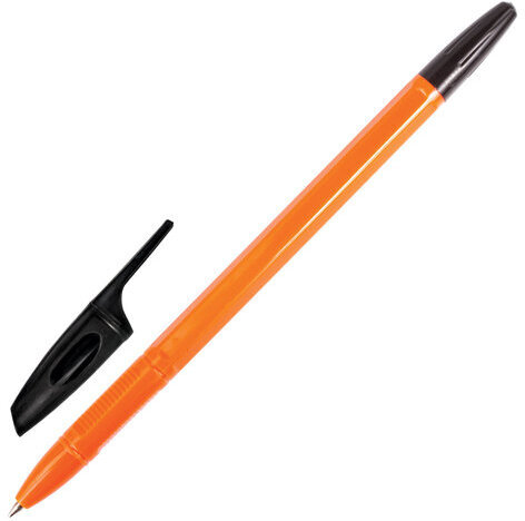 Ручка шариковая BRAUBERG "X-333 Orange", ЧЕРНАЯ, корпус оранжевый, узел 0,7 мм, линия письма 0,35 мм, 142410