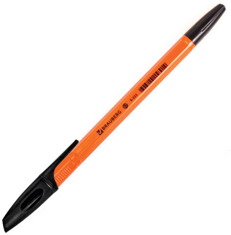 Ручка шариковая BRAUBERG "X-333 Orange", ЧЕРНАЯ, корпус оранжевый, узел 0,7 мм, линия письма 0,35 мм, 142410