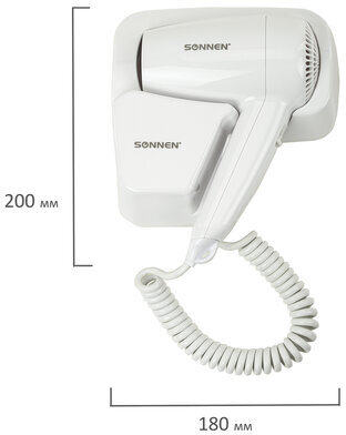 Фен для волос настенный SONNEN HD-2101 ULTRA PLUS, 1300 Вт, 2 скорости, белый, 608481
