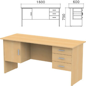 Стол письменный &quot;Канц&quot;, 1600х600х750 мм, 2 тумбы, комбинированный, цвет бук невский, СК29.10