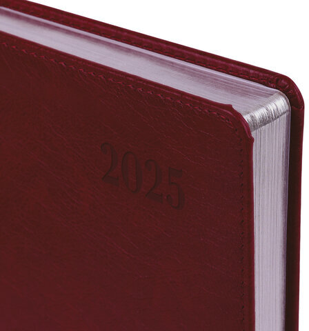 Ежедневник датированный 2025, А5, 138х213 мм, BRAUBERG "Impression", под кожу, бордовый, 115922