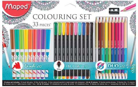 Набор для творчества MAPED "Colouring Set", 10 фломастеров, 10 капиллярных ручек, 12 двусторонних цветных карандашей, точилка, 897417