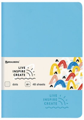 Тетрадь 48 л. в точку обложка кожзам SoftTouch, сшивка, A5 (147х210мм), ГОЛУБОЙ, BRAUBERG RAINBOW, 403883