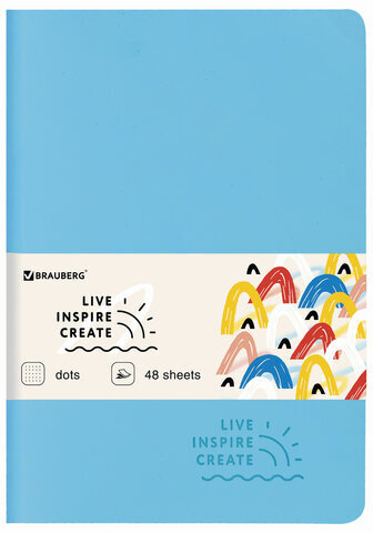Тетрадь 48 л. в точку обложка кожзам SoftTouch, сшивка, A5 (147х210мм), ГОЛУБОЙ, BRAUBERG RAINBOW, 403883
