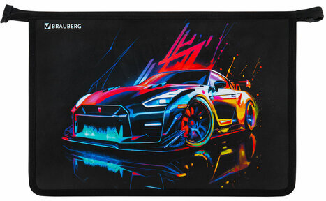 Папка для труда на молнии BRAUBERG А4, 2 отделения, органайзер, "Neon drift", 272213