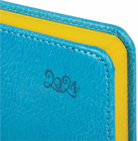 Ежедневник датированный 2024 А5 138x213 мм, BRAUBERG "Rainbow", под кожу, бирюзовый, 114869