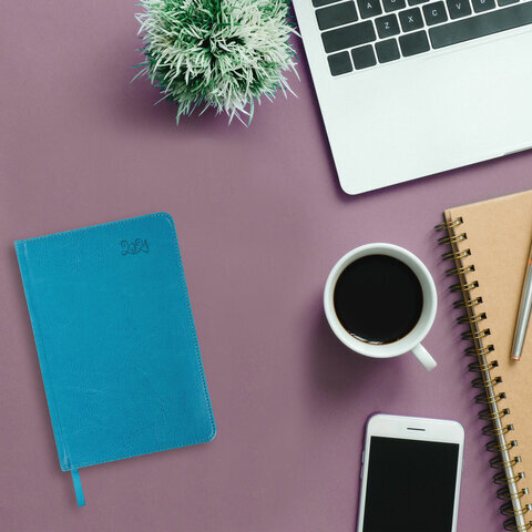 Ежедневник датированный 2024 А5 138x213 мм, BRAUBERG "Rainbow", под кожу, бирюзовый, 114869