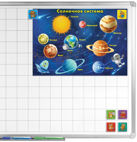 Магниты квадратные стеклянные 35 мм для досок магнитно-маркерных, НАБОР 6 шт., "КОТ-ЭНТУЗИАСТ" BRAUBERG KIDS, блистер, 272514