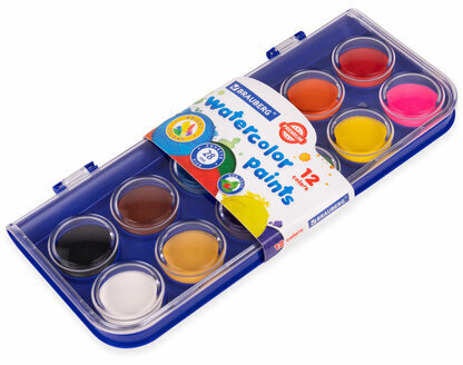 Краски акварельные BRAUBERG "PREMIUM" 12 цветов, круглые кюветы 28 мм, пенал, 191743