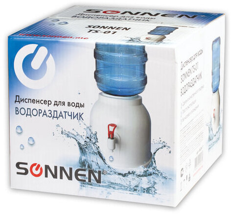Кулер водораздатчик БЕЗ НАГРЕВА И ОХЛАЖДЕНИЯ, SONNEN TS-01, настольный, 1 кран, белый, 452417