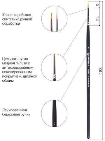 Кисть художественная проф. BRAUBERG ART CLASSIC, синтетика жесткая, круглая, № 0, короткая ручка, 200643