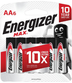 Батарейки КОМПЛЕКТ 6 шт., ENERGIZER Max, AA (LR06,15А), алкалиновые, пальчиковые, блистер, E301533801