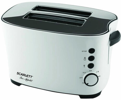 Тостер SCARLETT SC-TM11005, 850 Вт, 2 тоста, 6 режимов, пластик, белый/черный