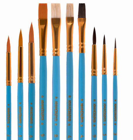 Кисти ЮНЛАНДИЯ "ЮНЫЙ ВОЛШЕБНИК", набор 10 шт. (ПОНИ - 4 шт.; СИНТЕТИКА - 4 шт.; ЩЕТИНА - 2 шт., круглые, плоские), блистер, 200896