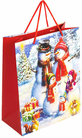 Пакет подарочный (1 штука) новогодний 26x13x32 см, ЗОЛОТАЯ СКАЗКА &quot;Snowman&quot;, глиттер, 608232