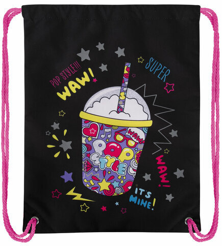 Мешок для обуви BRAUBERG PREMIUM, карман, подкладка, светоотражайка, 43х33 см, "Pop style", 271619