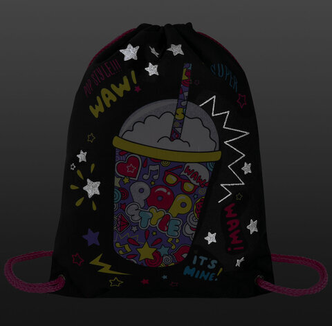 Мешок для обуви BRAUBERG PREMIUM, карман, подкладка, светоотражайка, 43х33 см, "Pop style", 271619