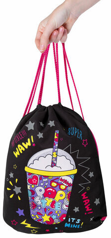 Мешок для обуви BRAUBERG PREMIUM, карман, подкладка, светоотражайка, 43х33 см, "Pop style", 271619