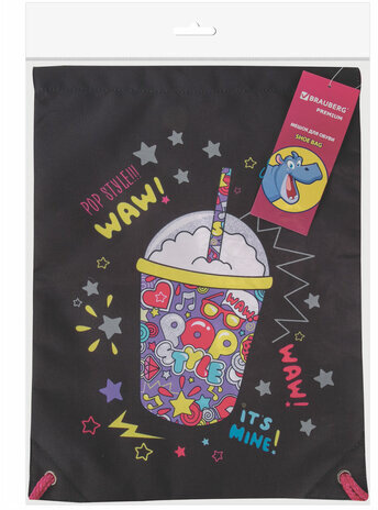 Мешок для обуви BRAUBERG PREMIUM, карман, подкладка, светоотражайка, 43х33 см, "Pop style", 271619